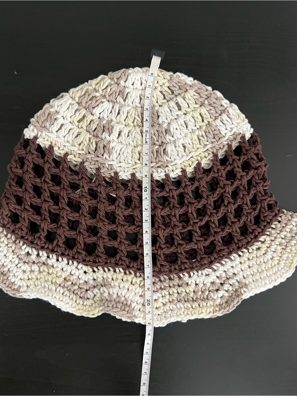 Handmade Crochet Bucket Hat in Brown and Cream - Picture 4 of 6